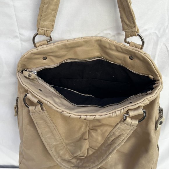 Jacqueline Jarrot Women's Beige Leather Arm Strap Tote Handbag Silver Hardware - Picture 3 of 11